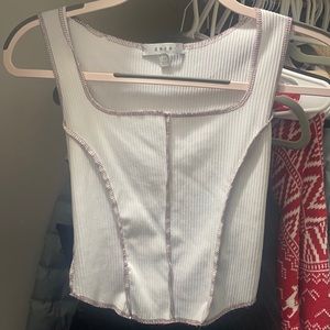 White Square Neck Reverse Stitch Tank